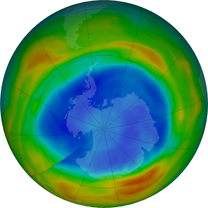 Antarctic ozone map for 30 August 2017
